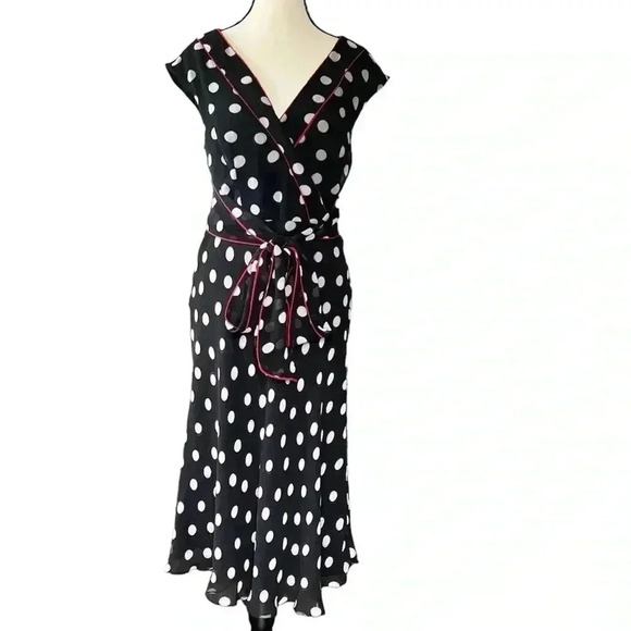 Adrianna Papell  women’s Silk Tie Front Dot Dress  Sz 8 - Picture 1 of 13